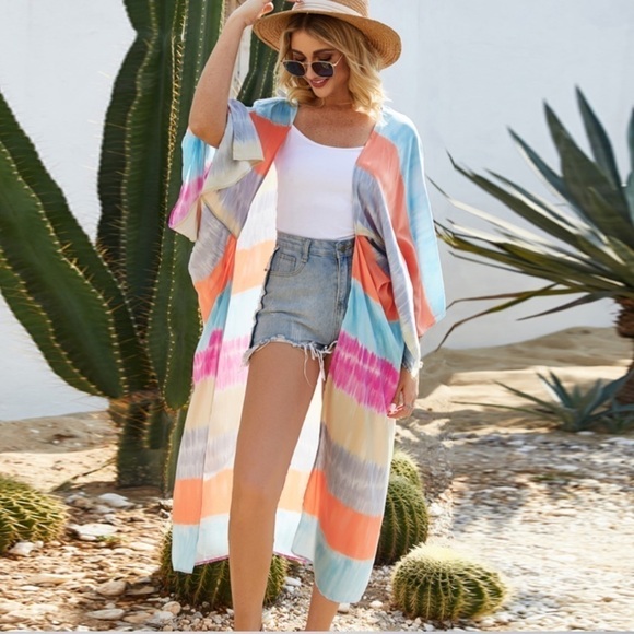 Bohemian Oversized Tie Dye Kimono Cardigan Shawl Duster Plus Size - Picture 7 of 8